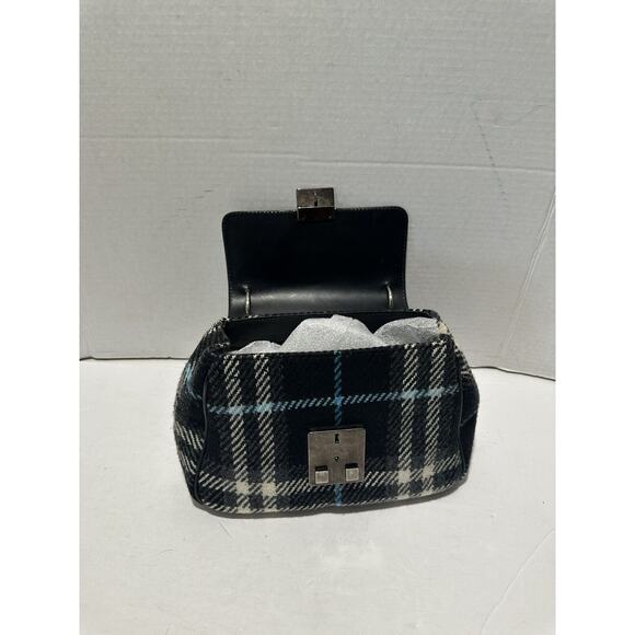 BURBERRY LONDON Croc Embossed Leather Tartan Wool Satchel Purse Bag Authentic - Picture 3 of 16